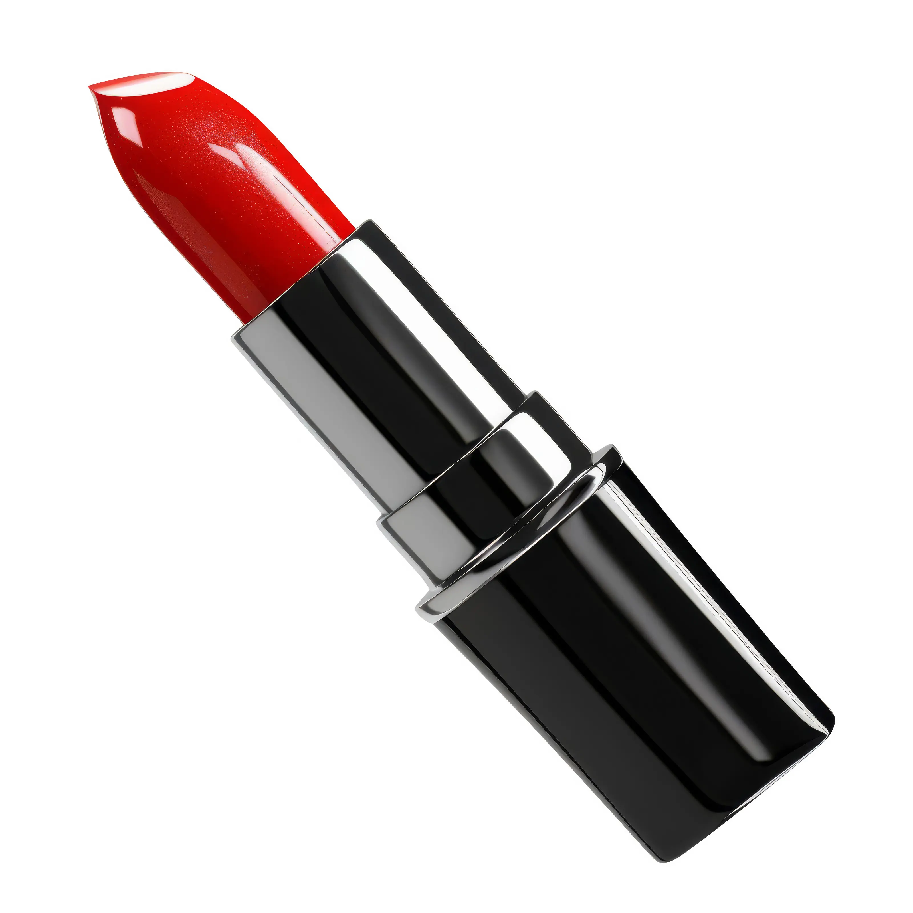 Roter Lippenstift mit schwarzem Gehäuse und silbernem Mittelring