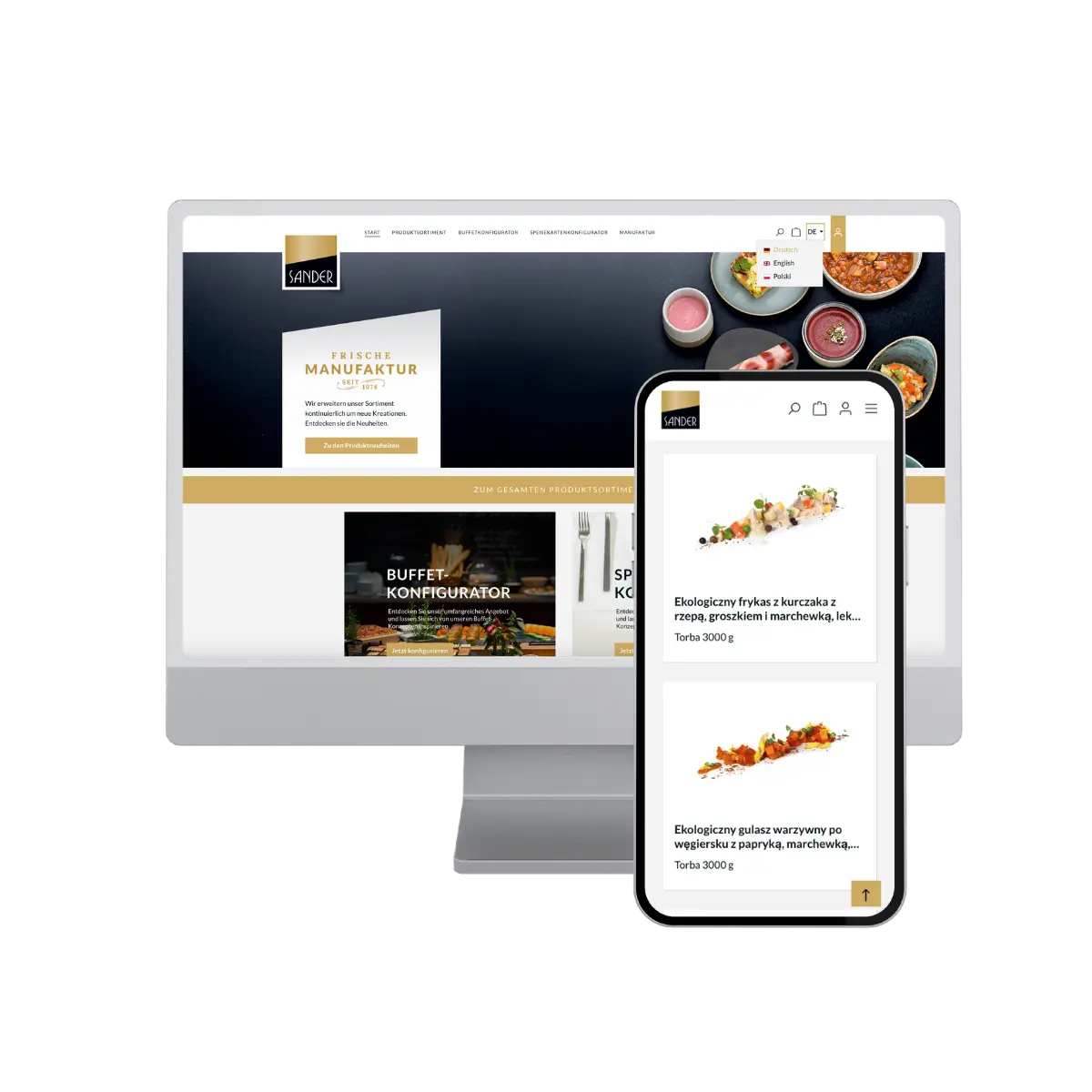 Website-Mockup des Sander-Onlineshops auf Desktop und Smartphone