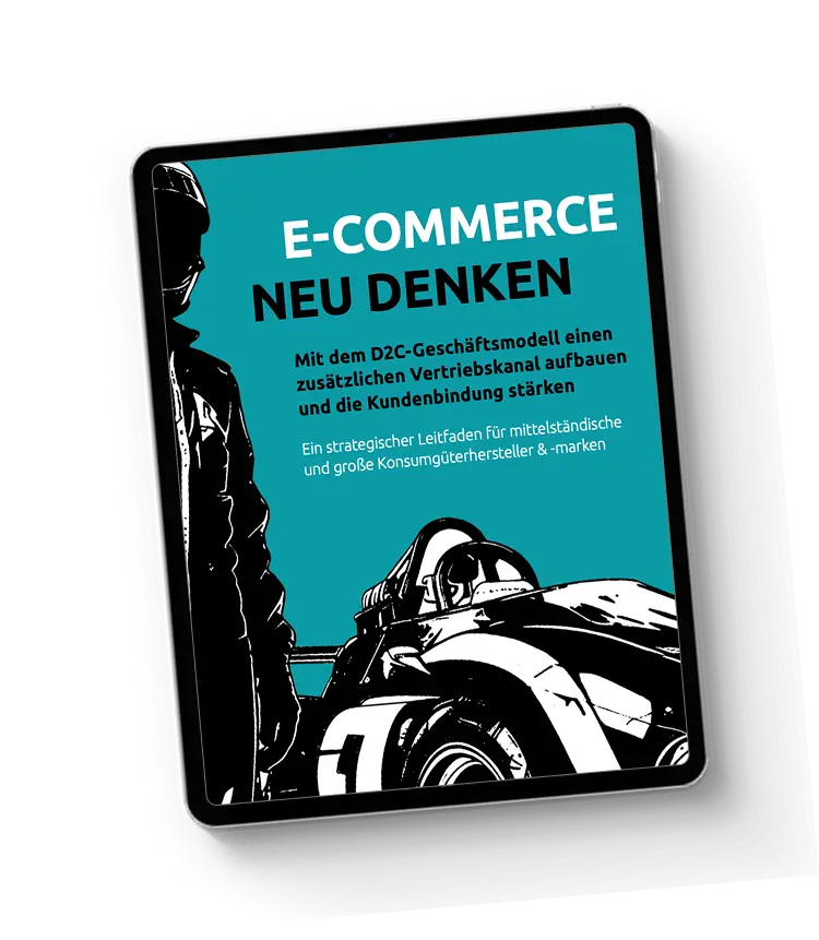 E-Book-Cover „E-Commerce neu denken" auf einem Tablet